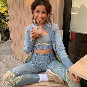 Fabletics Blue and Yellow Striped Workout Jacket